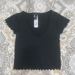 V neck tight black crop top